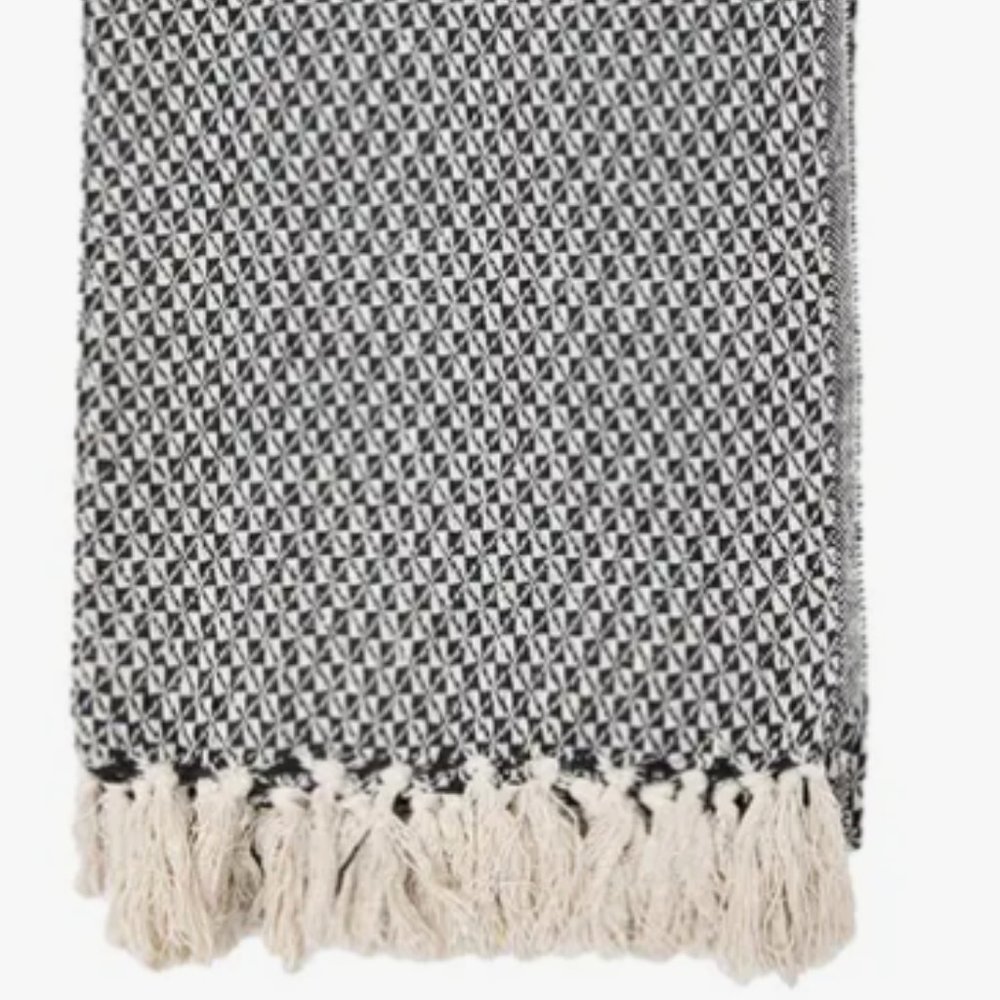 100% Cotton Checkered Blanket Throw NWT Black NEW